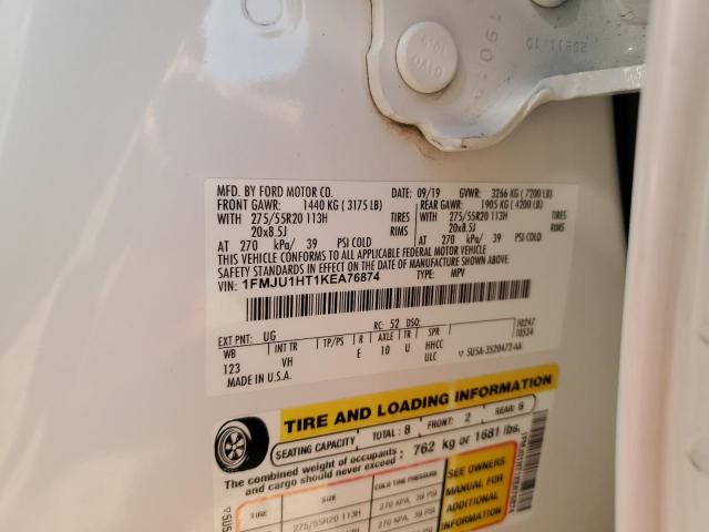 1FMJU1HT1KEA76874 - 2019 FORD EXPEDITION XLT WHITE photo 13