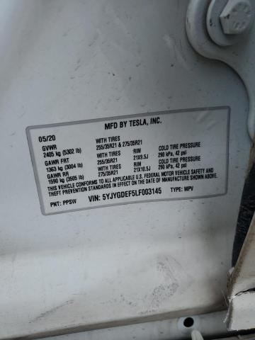 5YJYGDEF5LF003145 - 2020 TESLA MODEL Y WHITE photo 12