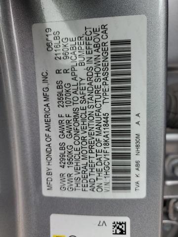 1HGCV1F18KA118445 - 2019 HONDA ACCORD LX SILVER photo 13