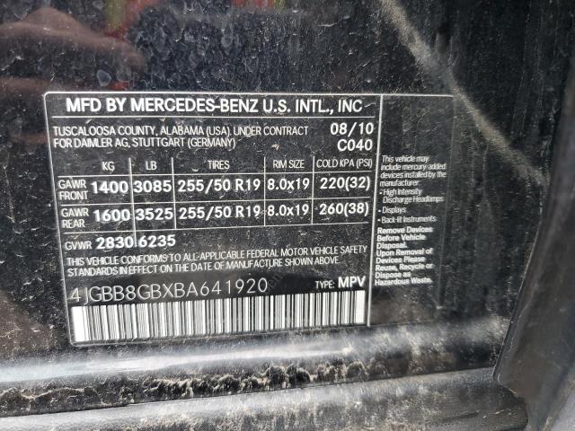4JGBB8GBXBA641920 - 2011 MERCEDES-BENZ ML 350 4MATIC BLACK photo 14