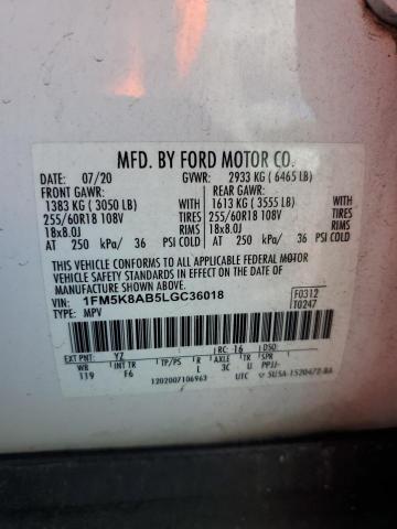 1FM5K8AB5LGC36018 - 2020 FORD EXPLORER POLICE INTERCEPTOR 白色 照片 14