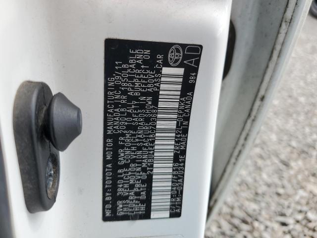2T1BU4EE1BC703687 - 2011 TOYOTA COROLLA BASE თეთრი ფოტო 12