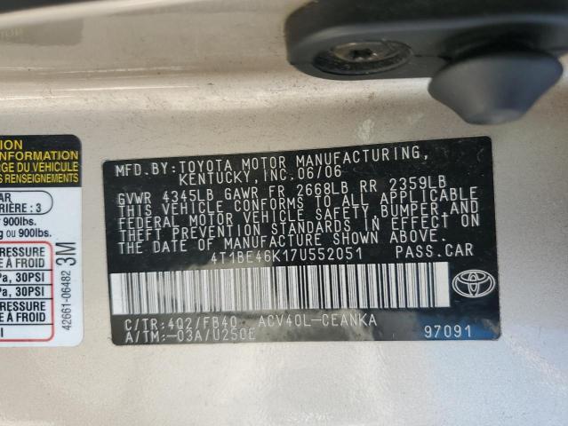 4T1BE46K17U552051 - 2007 TOYOTA CAMRY CE Թուխ լուսանկար 12