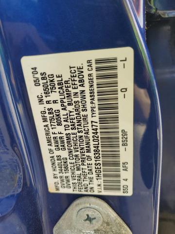 1HGES16384L024477 - 2004 HONDA CIVIC DX VP Mavi foto 12