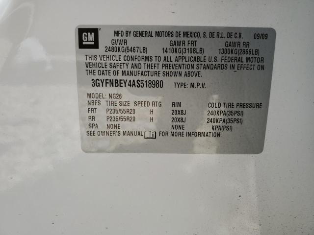 3GYFNBEY4AS518980 - 2010 CADILLAC SRX PERFORMANCE COLLECTION WHITE photo 13