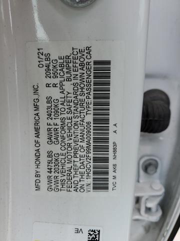 1HGCV2F99MA009006 - 2021 HONDA ACCORD TOURING WHITE photo 12