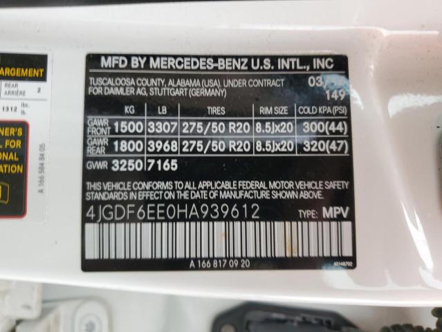 4JGDF6EE0HA939612 - 2017 MERCEDES-BENZ GLS 450 4MATIC WHITE photo 13