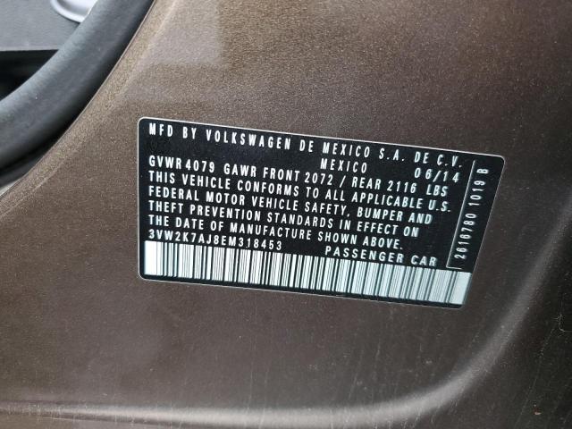 3VW2K7AJ8EM318453 - 2014 VOLKSWAGEN JETTA BASE 棕色 照片 12