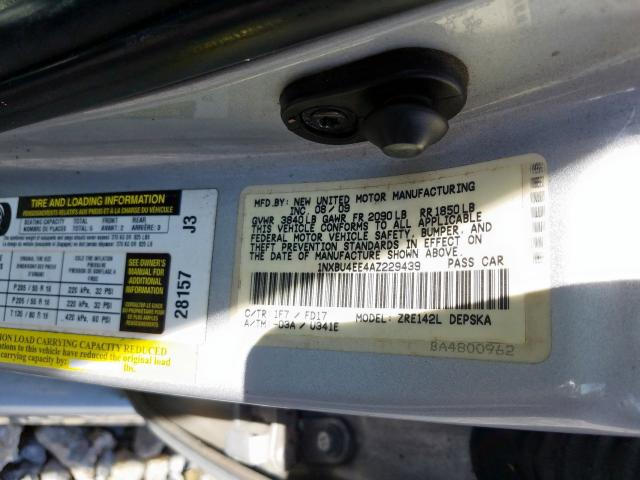 1NXBU4EE4AZ229439 - 2010 TOYOTA COROLLA BASE  foto 10