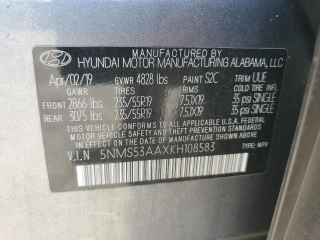 5NMS53AAXKH108583 - 2019 HYUNDAI SANTA FE LIMITED GRAY photo 14