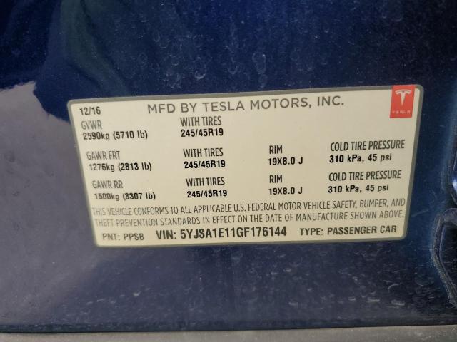 5YJSA1E11GF176144 - 2016 TESLA MODEL S 蓝色 照片 12