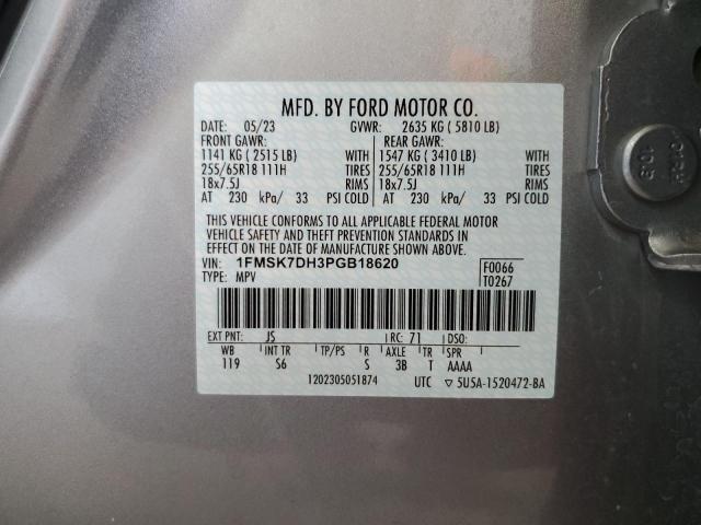 1FMSK7DH3PGB18620 - 2023 FORD EXPLORER XLT SILVER photo 14