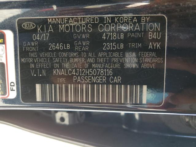 KNALC4J12H5078116 - 2017 KIA CADENZA PREMIUM BLUE photo 12