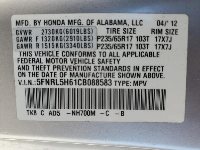 5FNRL5H61CB088583 - 2012 HONDA ODYSSEY EXL SILVER photo 13