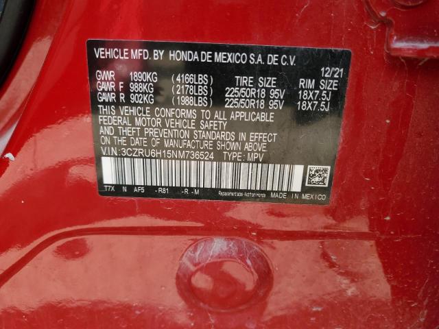 3CZRU6H15NM736524 - 2022 HONDA HR-V SPORT RED photo 12