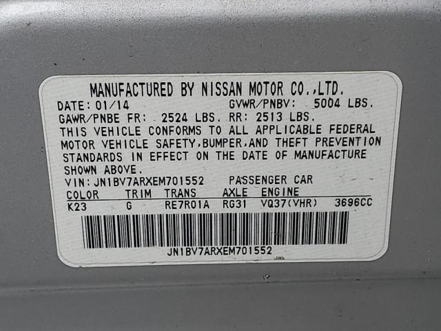 JN1BV7ARXEM701552 - 2014 INFINITI Q50 BASE SILVER photo 12