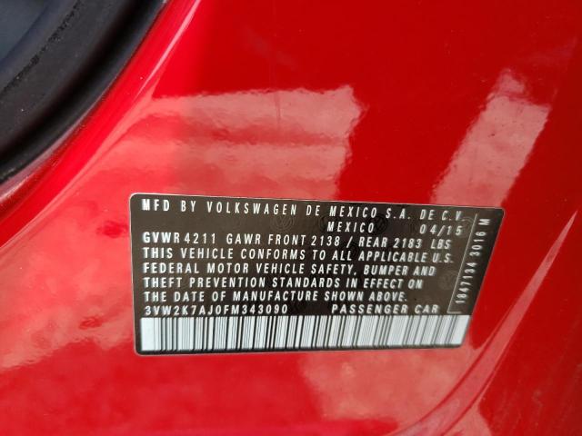 3VW2K7AJ0FM343090 - 2015 VOLKSWAGEN JETTA BASE 红色 照片 12
