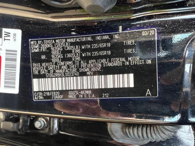 5TDGZRBH3LS023740 - 2020 TOYOTA HIGHLANDER XLE BLACK photo 10