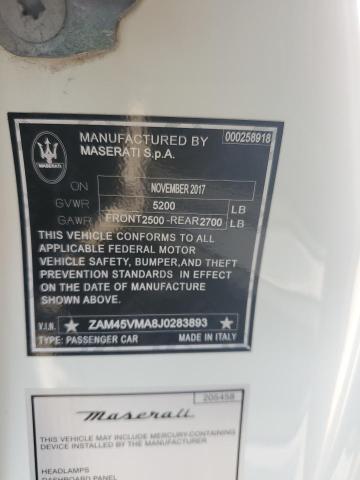 ZAM45VMA8J0283893 - 2018 MASERATI GRANTURISM S WHITE photo 12