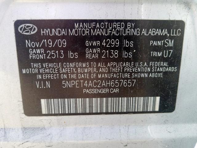 5NPET4AC2AH657657 - 2010 HYUNDAI SONATA GLS  photo 10