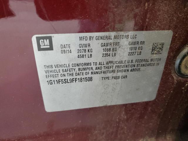1G11F5SL9FF181508 - 2015 CHEVROLET MALIBU LTZ ბურგუნდია ფოტო 12
