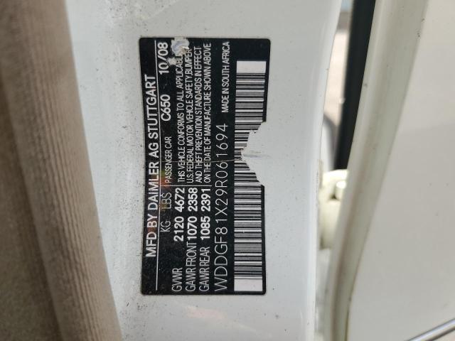 WDDGF81X29R061694 - 2009 MERCEDES-BENZ C 300 4MATIC WHITE photo 12