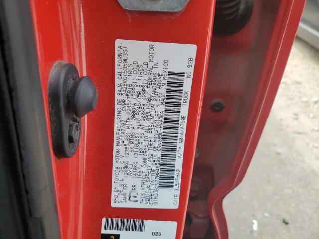 3TMJU62N77M048283 - 2007 TOYOTA TACOMA DOUBLE CAB PRERUNNER RED photo 12