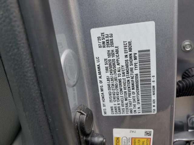 5FNYF5H28MB002056 - 2021 HONDA PILOT SE GRAY photo 12