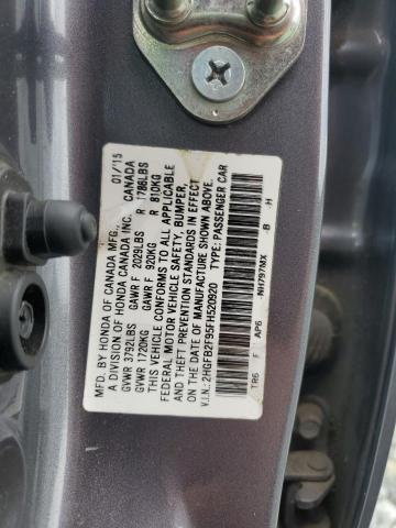 2HGFB2F95FH520920 - 2015 HONDA CIVIC EXL ნაცრისფერი ფოტო 12