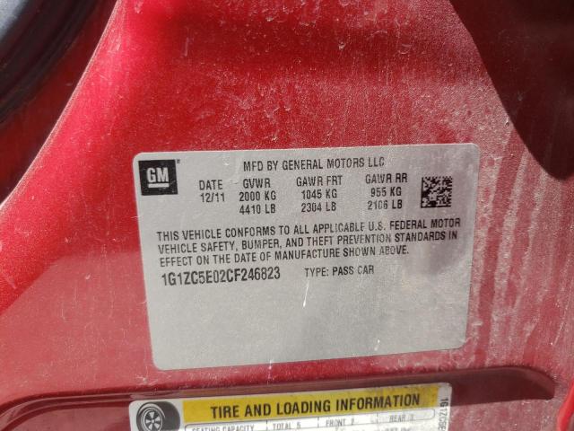 1G1ZC5E02CF246823 - 2012 CHEVROLET MALIBU 1LT წითელი ფოტო 12