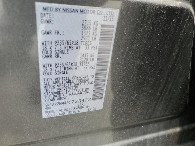 5N1AR2MM4FC723422 - 2015 NISSAN PATHFINDER S GRAY photo 13