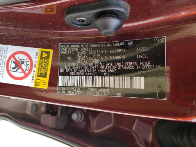 5TDJZRFH7JS498675 - 2018 TOYOTA HIGHLANDER SE BURGUNDY photo 13