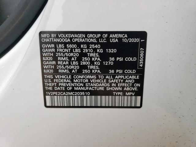 1V2PE2CA2MC203510 - 2021 VOLKSWAGEN ATLAS CROS SE Белый фото 13