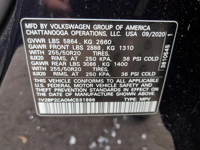 1V2BP2CA0MC531996 - 2021 VOLKSWAGEN ATLAS SEL BLACK photo 12