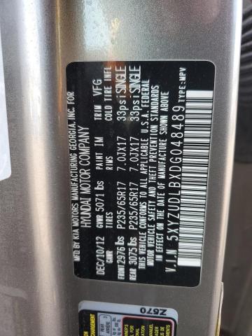 5XYZUDLBXDG048489 - 2013 HYUNDAI SANTA FE S GRAY photo 13