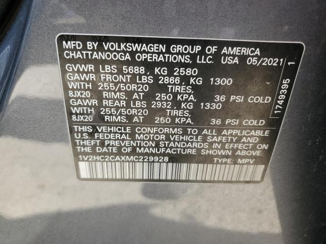 1V2HC2CAXMC229928 - 2021 VOLKSWAGEN ATLAS CROS SE Серый фото 13