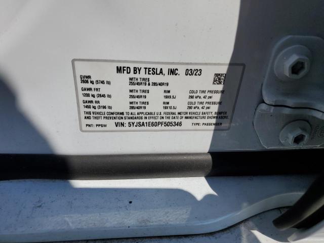 5YJSA1E60PF505346 - 2023 TESLA MODEL S თეთრი ფოტო 13