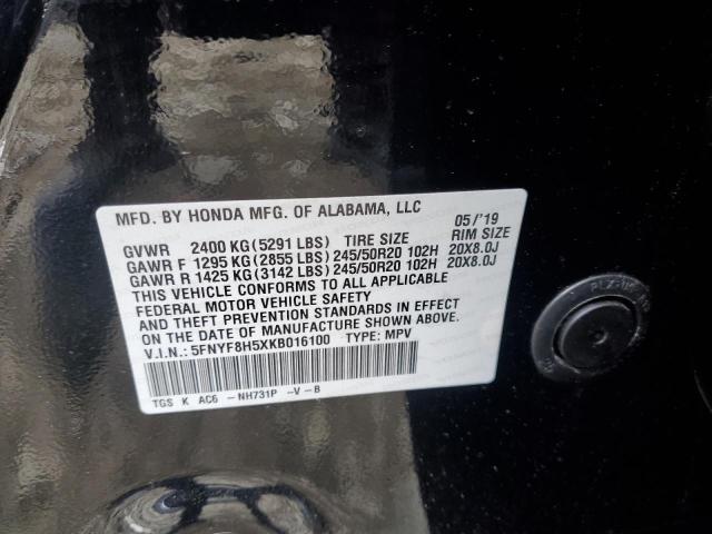 5FNYF8H5XKB016100 - 2019 HONDA PASSPORT EXL أسود صورة 13