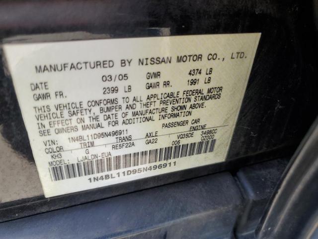 1N4BL11D95N496911 - 2005 NISSAN ALTIMA SE BLACK photo 12