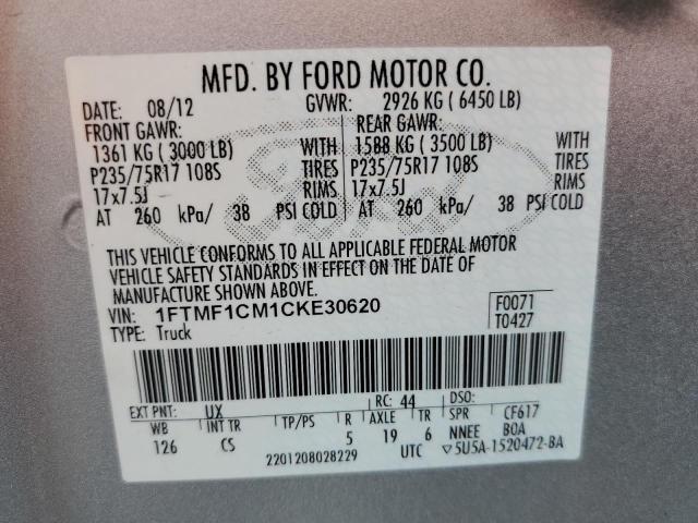 1FTMF1CM1CKE30620 - 2012 FORD F150 SILVER photo 12