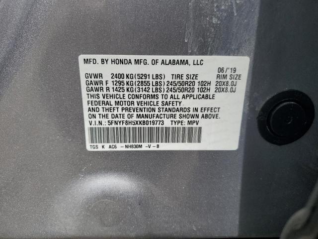 5FNYF8H5XKB019773 - 2019 HONDA PASSPORT EXL Gümüş foto 13