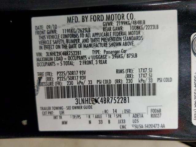 3LNHL2JC4BR752281 - 2011 LINCOLN MKZ BLACK photo 12