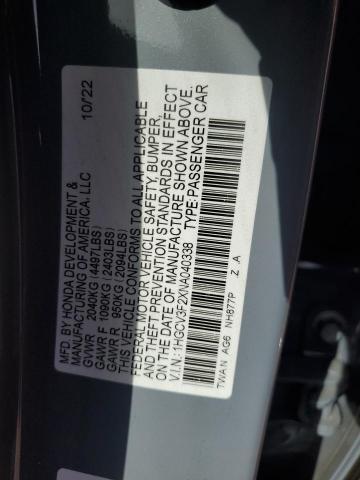 1HGCV3F2XNA040338 - 2022 HONDA ACCORD HYBRID SPORT GRAY photo 12