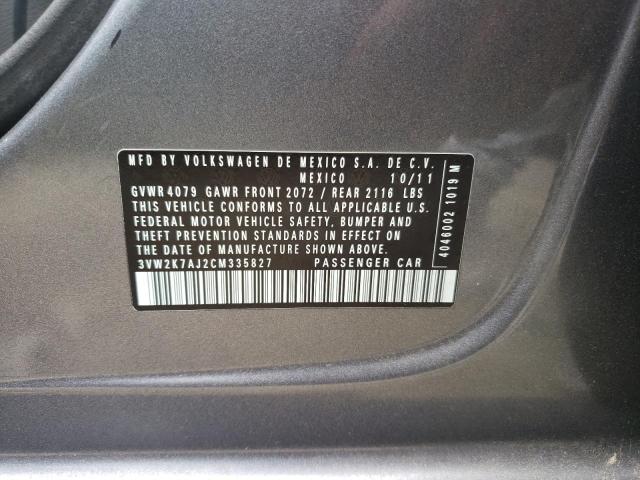 3VW2K7AJ2CM335827 - 2012 VOLKSWAGEN JETTA BASE ნაცრისფერი ფოტო 12