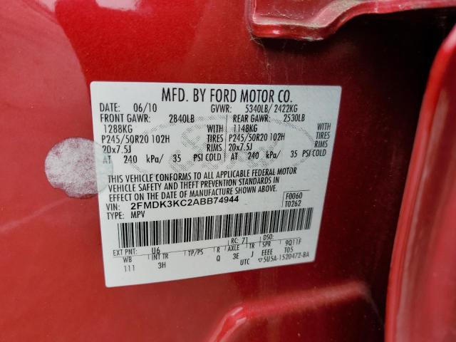 2FMDK3KC2ABB74944 - 2010 FORD EDGE LIMITED RED photo 13