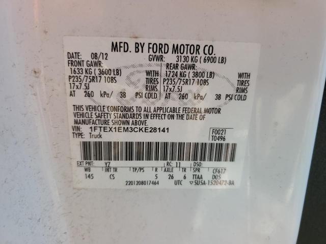 1FTEX1EM3CKE28141 - 2012 FORD F150 SUPER CAB WHITE photo 12