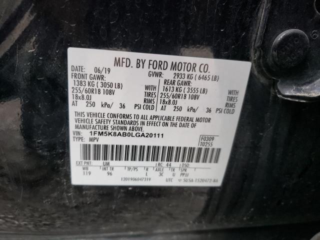 1FM5K8AB0LGA20111 - 2020 FORD EXPLORER POLICE INTERCEPTOR BLACK photo 10