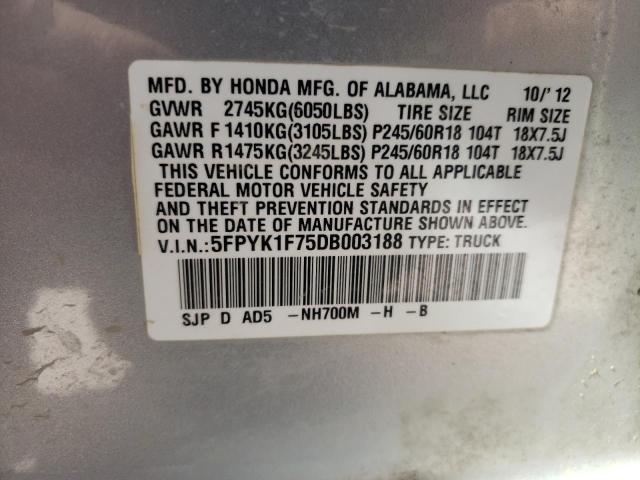 5FPYK1F75DB003188 - 2013 HONDA RIDGELINE SPORT SILVER photo 12