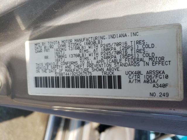 5TBBT44192S267575 - 2002 TOYOTA TUNDRA ACCESS CAB ვერცხლისფერი ფოტო 12