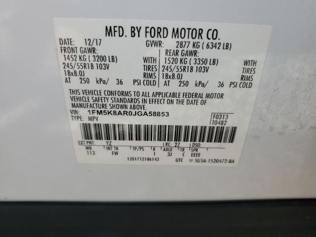 1FM5K8AR0JGA58853 - 2018 FORD EXPLORER POLICE INTERCEPTOR 白色 照片 13